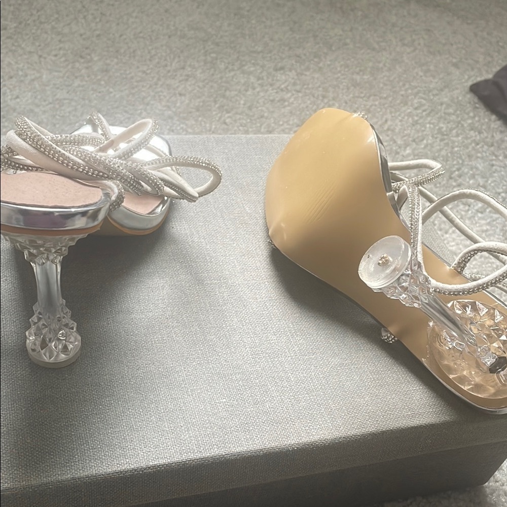 Glamorous Silver Stiletto Heels With Strappy Desi… - image 5